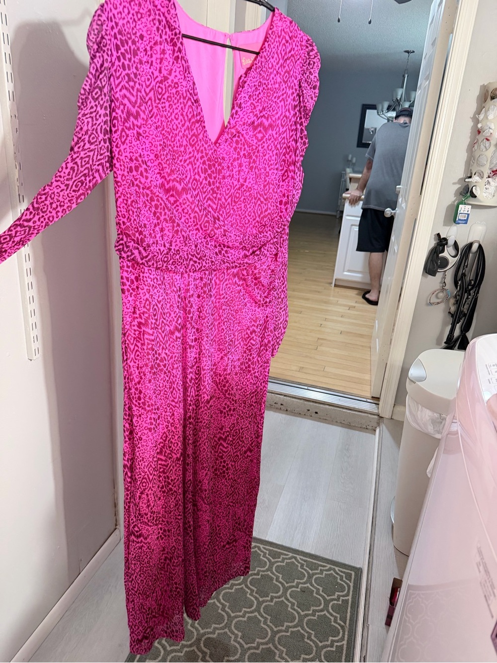 Lilly Pulitzer Hot Pink Leopard Print Long Sleeve Maxi Dress